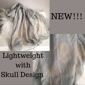 Lightweight Gray Scarf with Skull Embellishments
